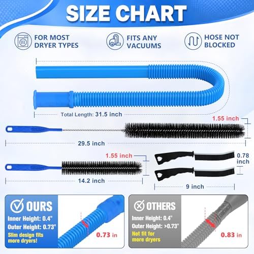 PetOde 5Pack Dryer Vent Cleaner Kit Vacuum Hose Attachment Blue 31.5" - Image 5
