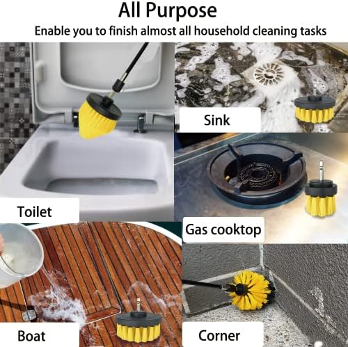8 Pack Drill Brush Attachment Set, 1/4in Power Scrubber Brush + Extend Long Rod, Brush Drill Attachment, Power Cleaning Scrub Brush for Bathroom, Tub, Tile, Corner, Floor（Black） - Image 7