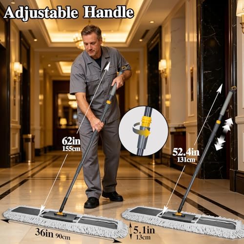 36” Commercial Dust Mop with 62” Adjustable Handle & 2 Reusable Pads - Image 5