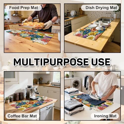 Boho Floral Stove Top Cover for Electric Stove, Bohemia Ethnic Style Range Covers for Electric Stove, Rubber Dish Drying Mat, Glass Cooktop Covers, Flat RV Range top Mats, 28"x20" - Image 7