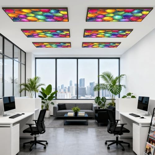 6 Pcs Fluorescent Light Covers for Ceiling Lights Stained glass seamless texture waves for window colored glass 3d Magnetic Decorative Shade Filters 4x2 ft for Classroom Office Hospital Decor - Image 6