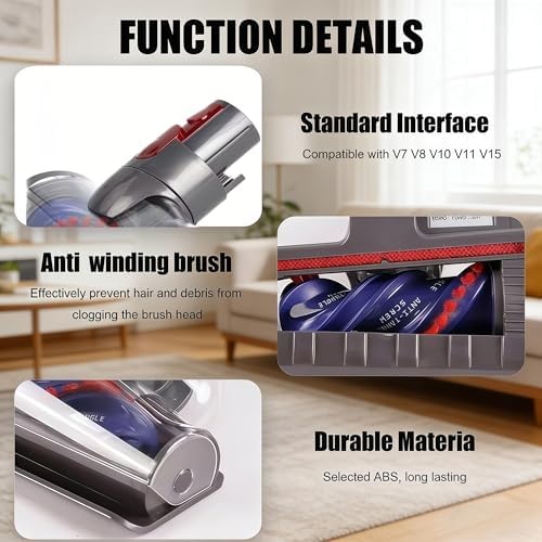 Compatible with Dyson V7 V8 V10 V11 V15, Mini Motorized Brush Head, Anti-Tangle Pet Hair Attachment for Cordless Vacuum Cleaner, Replacement Tool for Bed, Carpet, Car & Upholstery - Image 3