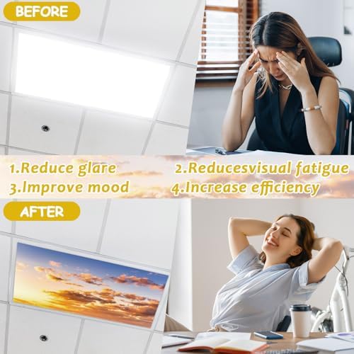 6 Pcs Fluorescent Light Covers with 60 Magnets Decorative for Classroom Ceiling Lights 4 x 2 Feet Magnetic Light Cover Filter Easy Install for Office Hospital Home Ceiling Supplies (Orange Sky) - Image 4