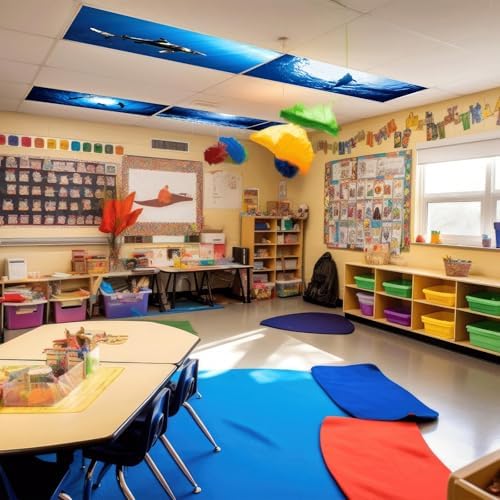8 Pcs Fluorescent Light Covers with 80 Magnets Decorative for Classroom Ceiling Light 4 x 2 Feet Magnetic Light Covers Filter Easy Install for Office Hospitals & Home Drop Ceiling Supplies (Shark) - Image 6