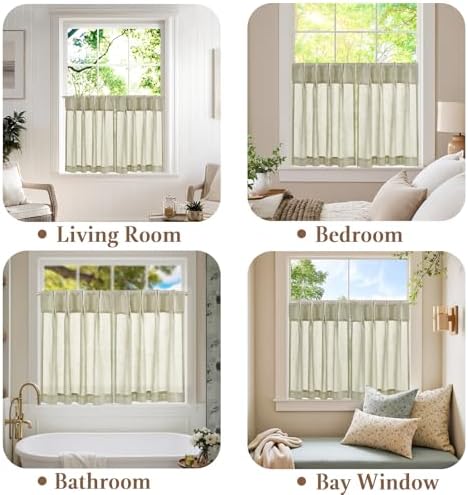 jinchan Linen Pinch Pleated Back Tab Tier Curtains, 26x30, Beige - Image 6