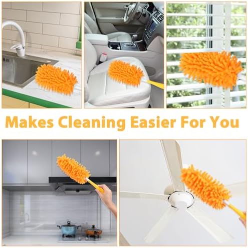 11-Pack Reusable Duster Kit – Heavy Duty Chenille Refills with Handle, 360° Microfiber Dusting for Home & Office (Orange) - Image 5