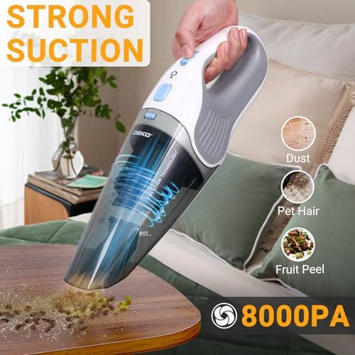 DEKOPRO Cordless Handheld Portable Vacuum Cleaner, Small Rechargeable with 8000PA Powerful Suction, Car Vacuum with Multi Accessories to Clean Home, Pet Hair and Car, White - Image 5