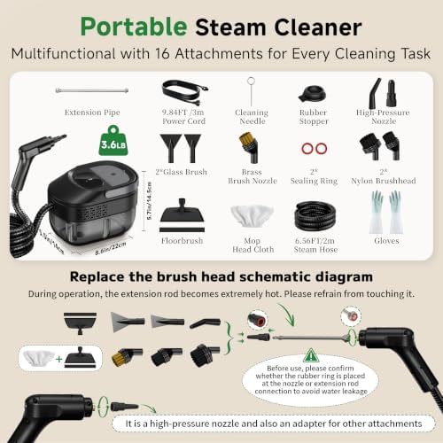 Steam Cleaner, 54oz Steamer for Cleaning, 16-Pcs Set for Home, Car - Image 3