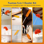 Tiumso 5-in-1 Duster with Extension Pole 100” Extendable Dusters for Cleaning Reusable Anti-Spin Dusting Kits for High Ceiling Fans, Cobwebs & Vents, Reinforced Stainless Steel Telescopic Handle - Image 7