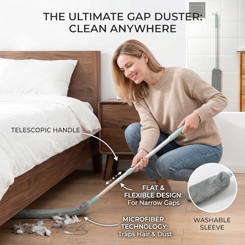 Sakerplus Baseboard Cleaner Tool with Handle Duster with Extension Pole, Bendable Microfiber Dusting Wand, Under Appliance Crevice Dust Remover for Sofa, Cabinet Top and Fan Gaps (3) - Image 7