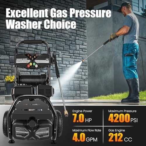 4200PSI Gas Pressure Washer 4.0GPM Gas Power Washer 212CC Gas Powered Washing Machine Commercial High Pressure Washer with 32ft Hose Reel&5 Nozzles for Patio Garden Yard Vehicle,EPA/CARB/ETL - Image 2
