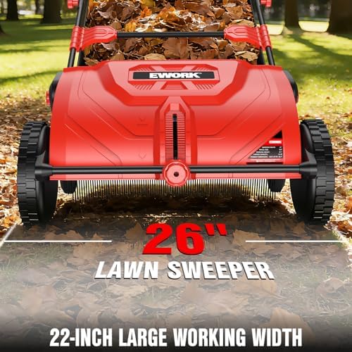 EWORK Push Lawn Sweeper 26-Inch with 3.5 cu.ft. Hopper Bag for Yard Clean - Image 2