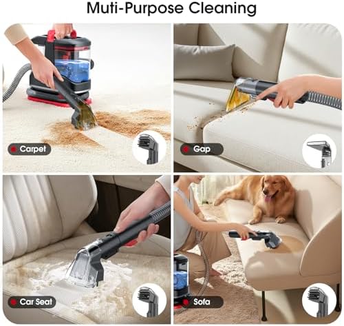 Portable Spot Cleaner Machine for Carpet and Upholstery - 15Kpa Deep Spot Cleaning for Area Rugs, Pets, Car, Couch Cleaner Machine with Dual Size BrushHead & Self-Cleaning System for Stairs/Furniture - Image 3