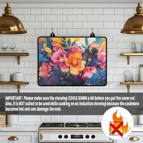 Watercolor Flowers Stove Top Cover for Electric Stoves 28x20 Inch - Image 4
