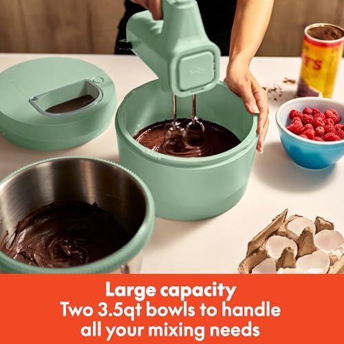 bella 3.5 Qt Hand & Stand Mixer, 2 in 1 Electric Mixer with Bowl, Seaglass - Image 5