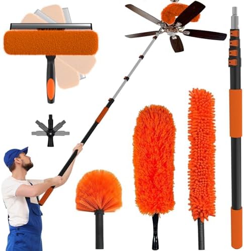 Buyplus 30FT Reach Dusting Kit, Long Duster with 5-24FT Extension Pole for High Ceilings, Cobweb Duster, Microfiber Duster, Window Squeegee, Extendable Duster Cleaning Kit by Buyplus