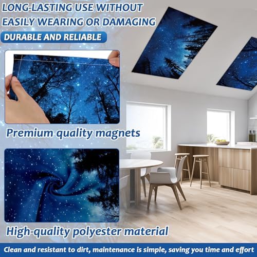 6 Pcs Night Sky Fluorescent Light Covers for Classroom Black Trees Theme Ceiling Lights 4 x 2 Feet Magnetic Light Cover Filter Easy Install for Office Hospitals Home Supplies(Black Trees Sky) - Image 3