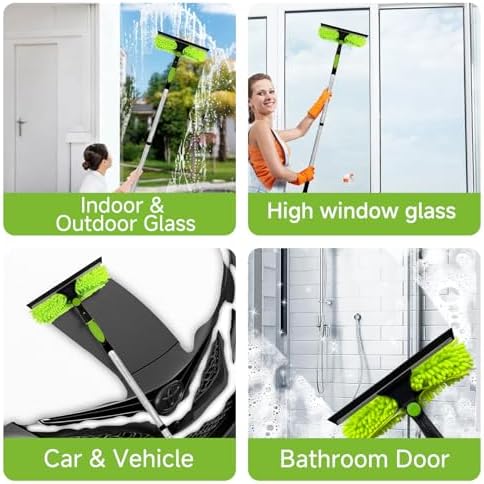 2 in 1 Window Squeegee Cleaner Kit Extension Pole, 152 in, Green - Image 6