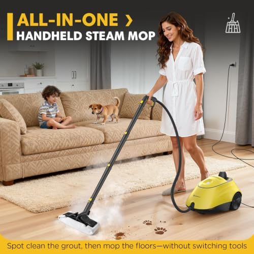 Heavy Duty Steam Cleaner, 1500W High-Temperature Mop with 26 Accessories, 1.4L Portable Tank, Chemical-Free Cleaning for Floors, Tiles, Cars & More, Child Lock for Safety, Easy Operation（Yellow) - Image 3