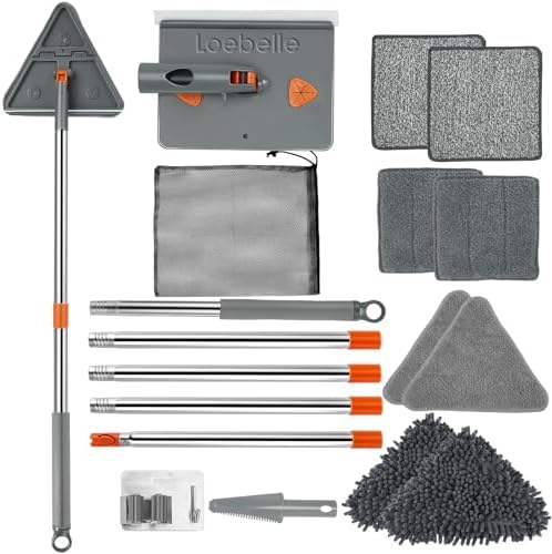Baseboard Cleaner Tool with 76" Handle, Wall Mop, 8 Reusable Pads by Loebelle