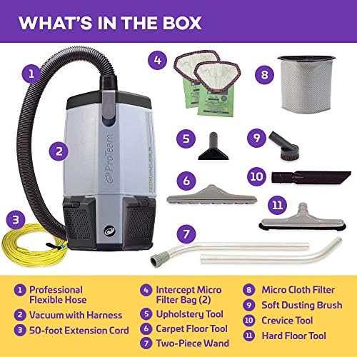 ProTeam Backpack Vacuums, ProVac FS 6 Commercial Backpack Vacuum with HEPA Media Filtration and Restaurant Tool Kit, 6 Quart, Corded - Image 3