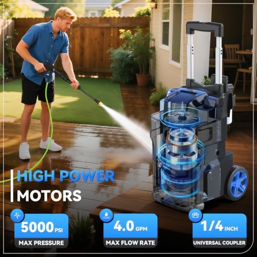 Heavy Duty Pressure Washer 5000PSI,Adjustable Pressure,4.0 GPM Electric Power Washer with 4 Nozzles,Foam Cannon,33FT Hose and 500ml Soap Bottle for Home/Cars,Blue - Image 2