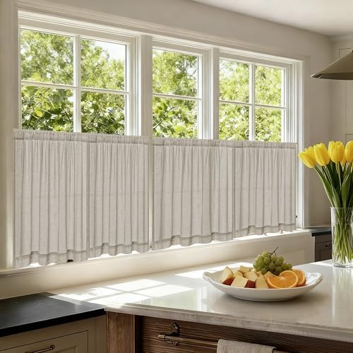 Small Window Curtains for Kitchen 30 Inches Long 2 Panels Semi Sheer - Image 5