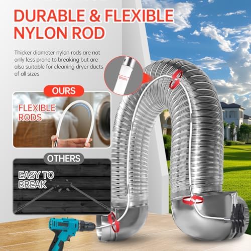 Dryer Vent Cleaner Kit, Bluesea 33-Piece Omnidirectional Dryer Cleaning Kit Include 50 Feet Dryer Vent Brush, Upgrade Noiseless Dryer Lint Vacuum Attachment, Lint Trap Brush, Vacuum & Dryer Adapters - Image 2