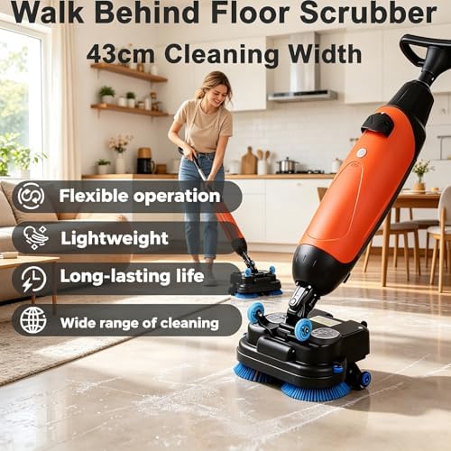 Commercial Self-Propelled Floor Scrubber Tile Polisher, 360° Rotating Cordless Carpet Extractor,43cm Dual-Brush Walk Behind Floor Scrubber Dryer, 36V Battery Grey - Image 2