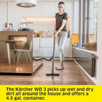 KÄRCHER Shop Vacuum WD 3, 4.5 Gal, 2.8 Peak HP, 26 ft Reach, Wet Dry Vacuum Cleaner, Blower Function, Crevice Tool, Floor Nozzle, Great for Car Cleaning - Image 4