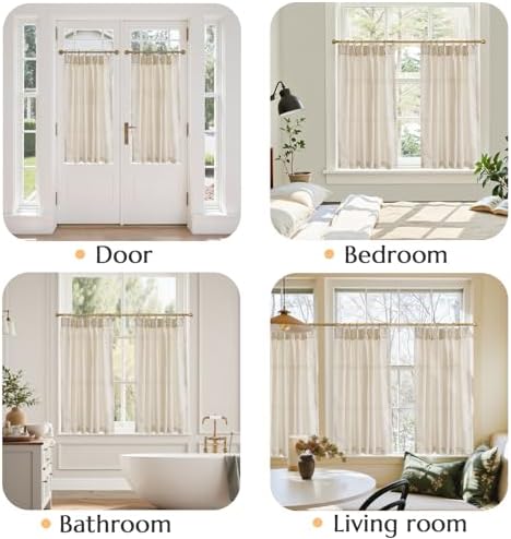 jinchan Linen Pinch Pleated Back Tab Tier Curtains, 38x45, Natural - Image 4