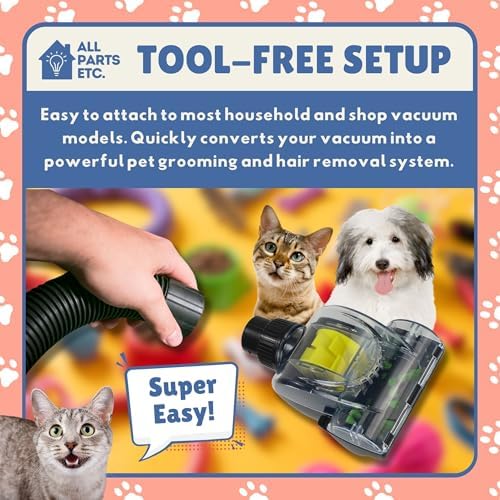 Vacuum Pet Brush Attachment Kit 5-Pack – Dog Grooming Tools with Turbo Brush, Massage Nozzle & 2 Adapters – Fits 1.25", 1.5", 1-3/8" Hoses – Compatible with Shop Vac, Shark, Miele, Bissell & More - Image 5