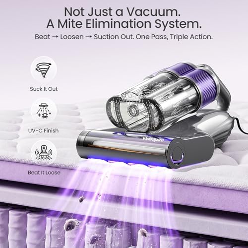 Bed Vacuum Cleaner, 20kPa, 253.7nm UV-C Light, Ultrasonic,149°F Heating - Image 2
