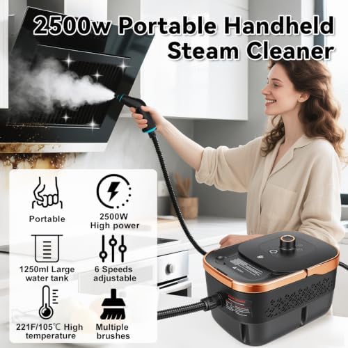 Steam Cleaner, Handheld Steamer for Cleaning with 17pcs Accessories, 3 Level Adjustable, 15s Heat Up, 2500W High Pressure Portable Steam Clean for Home, for Tile, Dirt, Grout, Grease, Car Detailing - Image 4