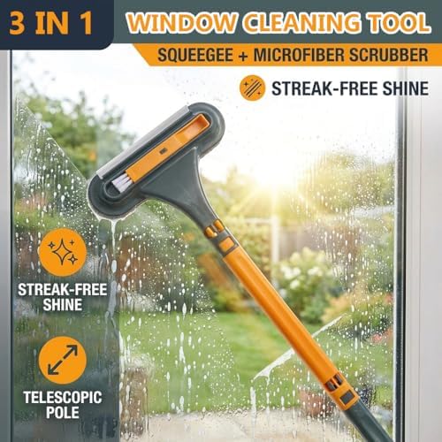 3 in 1 Window Squeegee for Home, 2-Way Brush Window Cleaning Tool with TPR Soft Rubber Squeegee for Cleaning Screens, Glass & Window Tracks - Image 2