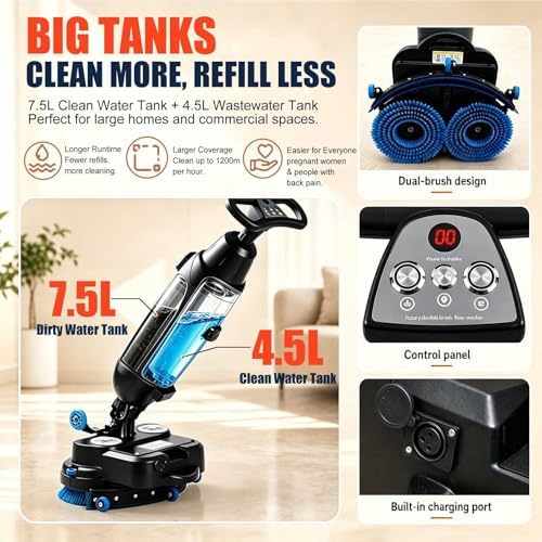 Floor Scrubber Machine 17",Commercial Electric Floor Scrubber And Floor Buffer Machine,Floor Polisher Machine With Brushes,Cordless Electric Spin Scrubber For Concrete,Tile Wood Floors gray - Image 6