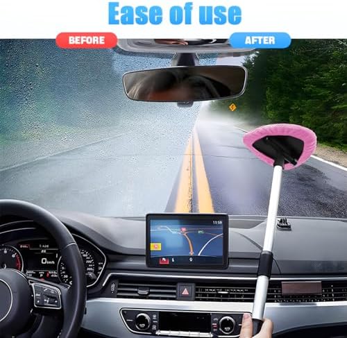 Extendable Car Windshield Cleaning Tool with Microfiber Pads, Pink - Image 6