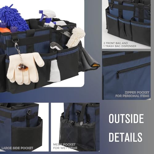 SCAVATA Wearable Cleaning Caddy, Cleaning Caddy Supplies Organizer with Handle & Shoulder Straps for Housekeepers, Under Sink & Car Cleaning Tool Organizers Bag with 4 Foldable Divider (NavyBlue) - Image 3