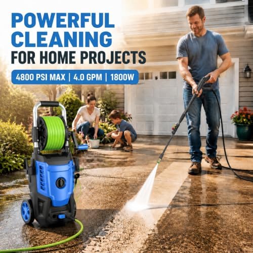2026 New Electric Pressure Washer 4800 PSI 4.0GPM High Power Washer with 33ft Hose Reel,4 Nozzles and Foam Cannon for Cars/Home/Driveways/Patios/Fences, Blue - Image 2
