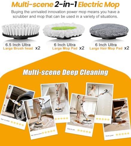 Qimedo Battery Electric Mop, Cordless Electric Scrubber & Flat Mop for Floor Cleaning, Best Automatic Spin Mops with Smart Display,Rotating Mops with LED Light & Water Spray - Image 6