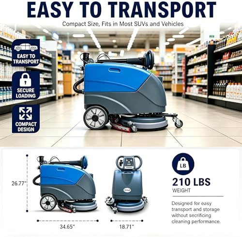 Emotor 15'' Foldable Walk Behind Floor Scrubber Machine Hand Push Scrubber Machine for Industrial Commercial Usem,Upgrade Automatic Water Flow, Machine Size 32"X18"X25"(Blue) - Image 4