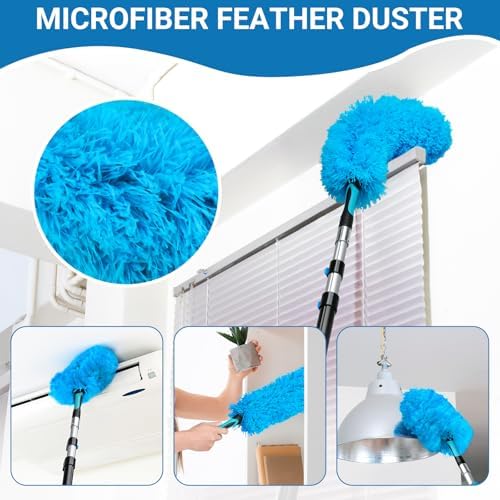 20FT High Ceiling Fan Duster with 5-12FT Extension Pole, Extendable Reusable Cobweb and Bendable Feather Duster Kit for Cleaning Spiderweb and Dust - Image 6