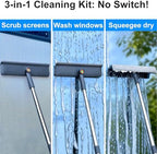 3-in-1 Window Squeegee for Home - 60" Window Cleaning Kit with 3 Microfiber Cloths & Screen Brush, All-in-1 Cleaner Tool for Outdoor Windows, Glass Door & Screens, Lightweight & Easy Storage - Image 2