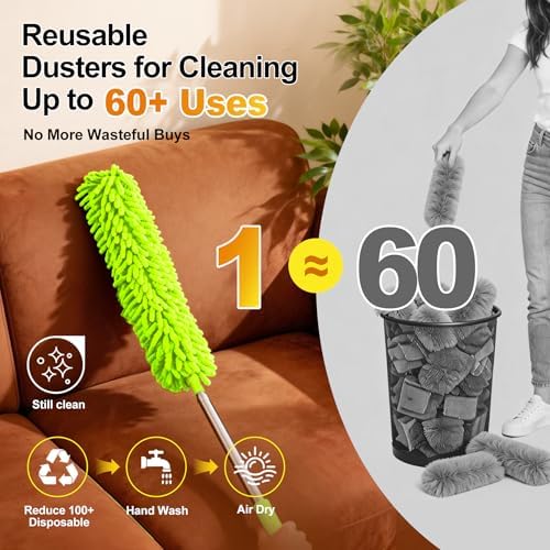 Tiumso Duster with Extension Pole 100 inch Extendable Reusable Dusters for Cleaning 5-in-1 Anti-Spin Dusting Kits for High Ceiling Fans, Cobwebs & Vents, Reinforced Stainless Steel Telescopic Handle - Image 4