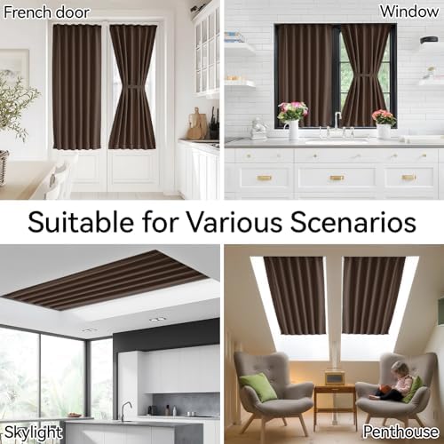 Vatge French Door Curtains with Magic Tape Adjustable Window Coverings for Sliding Glass Doors, 1 Panel, W25 x L72, Brown - Image 6