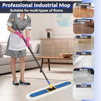 36" Commercial Industrial Dust Mop for Floor Cleaning with Replacement Mop Pads, Heavy Duty Wet Dry Large Mops for Cleaning Floor Office Garage Hardwood Warehouse Factory Mall (Blue, 36 inch mop) - Image 2