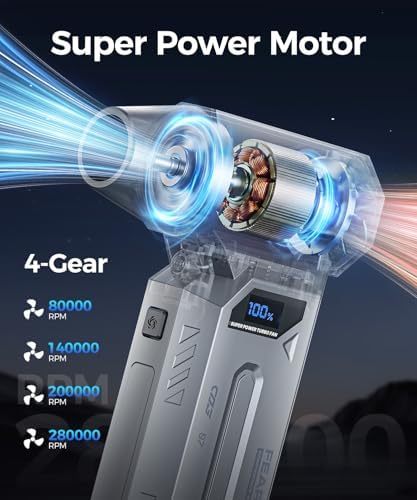 Compressed Air Duster-280000 RPM Super Powerful Electric Air Duster,4-Gear Adjustable PC Cleaning Kit with LCD Screen & LED Light,Fast Charging Air Blower for PC,Keyboard,Car,Home - Image 2