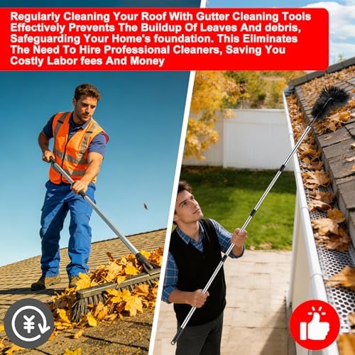 Gutter Cleaning Tools from The Ground - 12.7FT Long Adjustable gutter Cleaner & Brush, No Ladder Needed | Gutter Clean Out Tool Makes it Easy To Clean Leaves, Branches And Debris from Gutters - Image 5