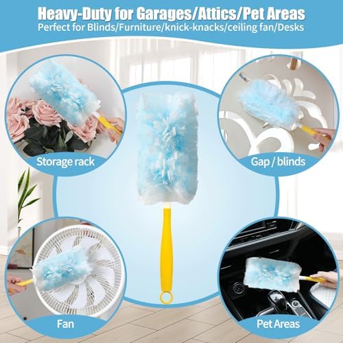 60 Count 360° Heavy Duty Duster Refills Compatible with Swiffer, Large Size-Extra Thick Disposable Electrostatic Duster Refill with 1 Short Handle for Furniture, Blinds, Ceiling Fans - Image 7
