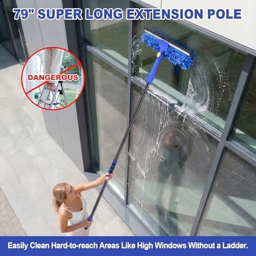 Wontolf 4-in-1 Window Squeegee, 79'' Window Cleaner Tool with Extension Pole, Window Cleaning Kit with Storage Bag, Rotatable Window Washing Kit Equipment for Home, Outdoor High Windows, Glass, Shower - Image 2